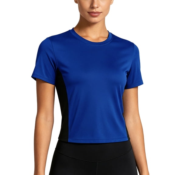 NELEUS Womens Workout Shirts Athletic Running Yoga Short Sleeve Tops Tight Fit Breathable Crewneck,Blue,US Size M