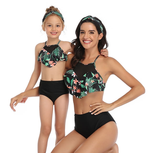 KYAIGUO Mommy and Me Swimsuit Ruffle Family Matching Swimwear Two Pieces Bikini Bathing Suit Summer Beachwear