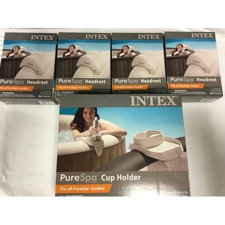 Item Holder - Intex PureSpa Bundle - 5 Items: 1 Cup Holder Tray, 4 Spa Headrests
