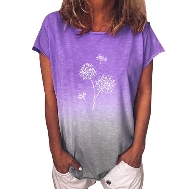 Puntoco Mujeres Moda Manga Corta Floral Impreso O-Cuello Casual tops Camiseta Blusa Puntoco Puntoco-2337