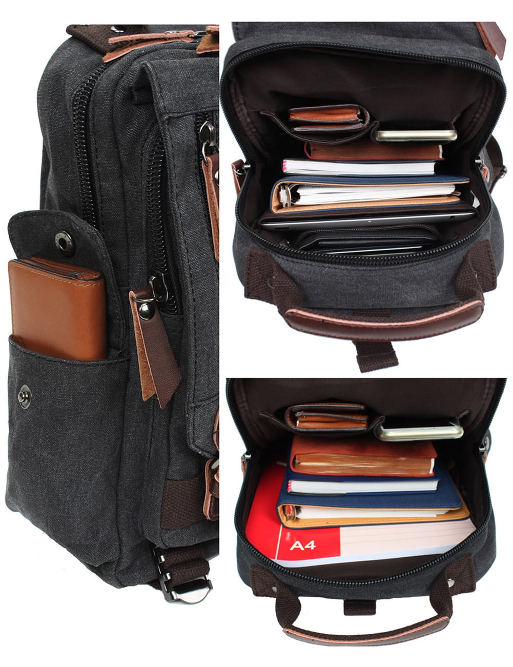 Mygreen 13-inch Laptop Messenger Bag, Convertible Sling Canvas Cross Body,  Black, Leather Trim - Walmart.com