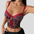 thumbnail image 3 of Ugoldhm Women's Lace Floral Corset - Sleeveless V-Neck Strap Bustier Going Out Party Crop Top, 3 of 4