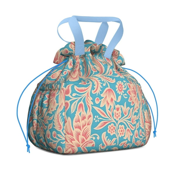 Boho Bohemia Flower Drawstring Lunch Bag Women - Drawstring Lunch Bag Insulated for Work Office - Stain-Resistant Large Lunchbags for Women with Multi-Pockets