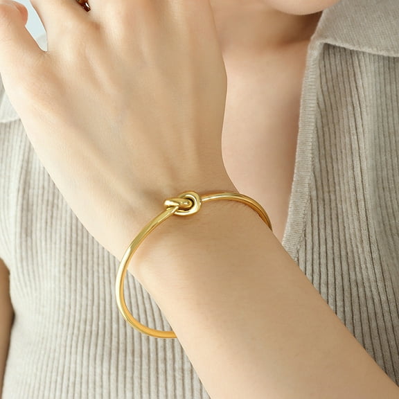 14K Yellow Gold  Bracelets Elegant Trendy Round Circular Open Knot Cuff Bangle For Women Jewelry Goth Temperament Everyday Wear