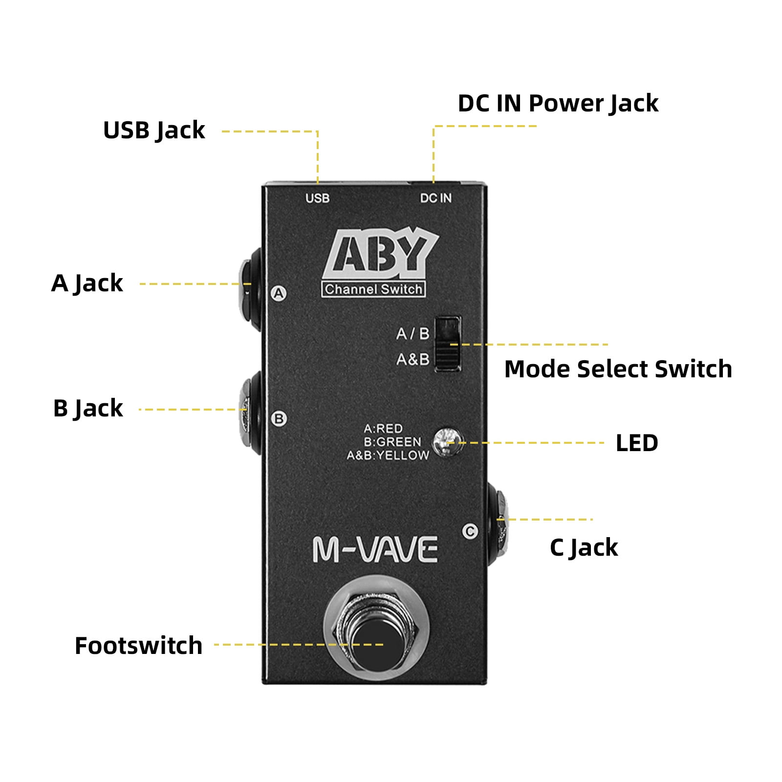 M-VAVE M VAVE ABY Line Selector AB Switch Guitar Effect Pedal True Bypass ABY Channel Switch for Guitarists and Bassists