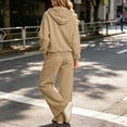 thumbnail image 7 of vdgthytj Womens Sweatsuits 2 Piece Set Full Zip Drawstring Hooded Jackets Wide Leg Pants Fall Winter Athleisure Tracksuits(X-Large,Khaki), 7 of 7