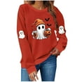 thumbnail image 2 of Womens Halloween Shirts Cute Pumpkin Ghost Sweatshirt Long Sleeve Crewneck Sweaters Vintage Spooky Season Sweatshirt Warm Y2K Casual Tops Funny Oversized Pullover Fall Shirts, Red S, 2 of 3