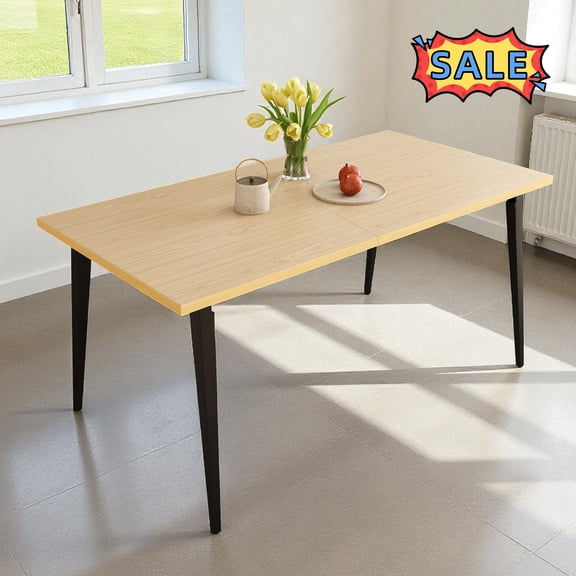 Tcbosik 63 inch Rectangle Dining Table with Metal Legs, Modern Kitchen Table for 6-8 Person, Easy Assembly, Natural
