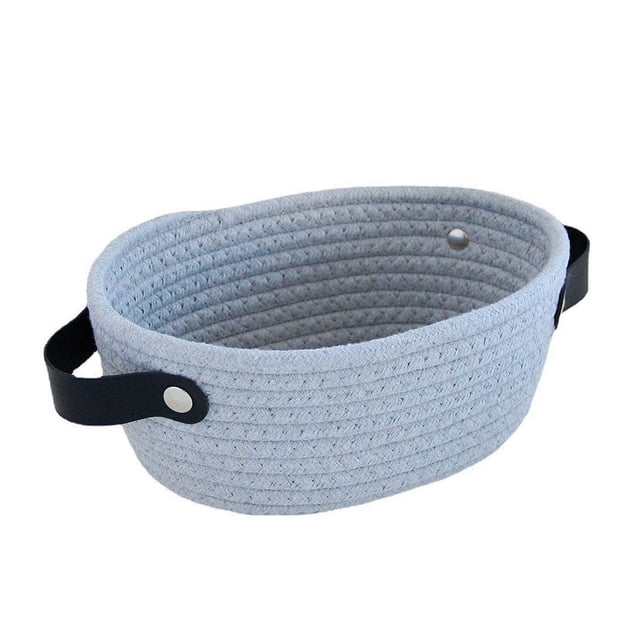 Wweixi Storage Basket with Handles Woven Cotton Rope Container Sundries Snacks Key Hamper Cosmetic Drawer Shelf Dresser Gray L