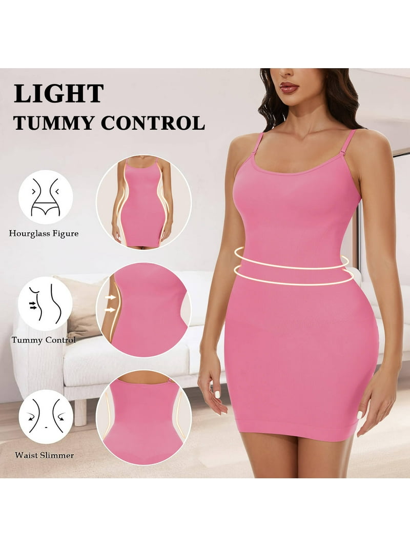 Manifique Pink Shapewear Slips for Under Dresses Women's Tummy Control Body Shaper Slimming Seamless Cami Slip