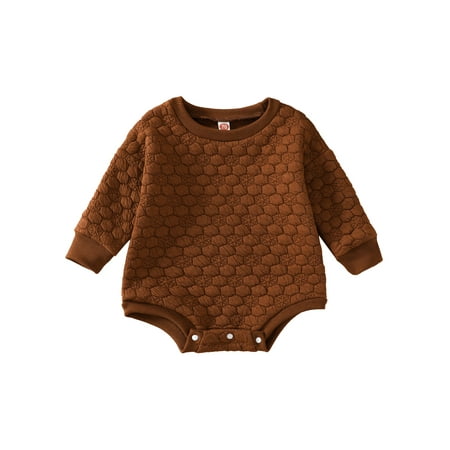 

Lieserram Baby Winter Warm Romper Casual Long Sleeve Solid Color Quilted Bodysuit One-Piece Clothes