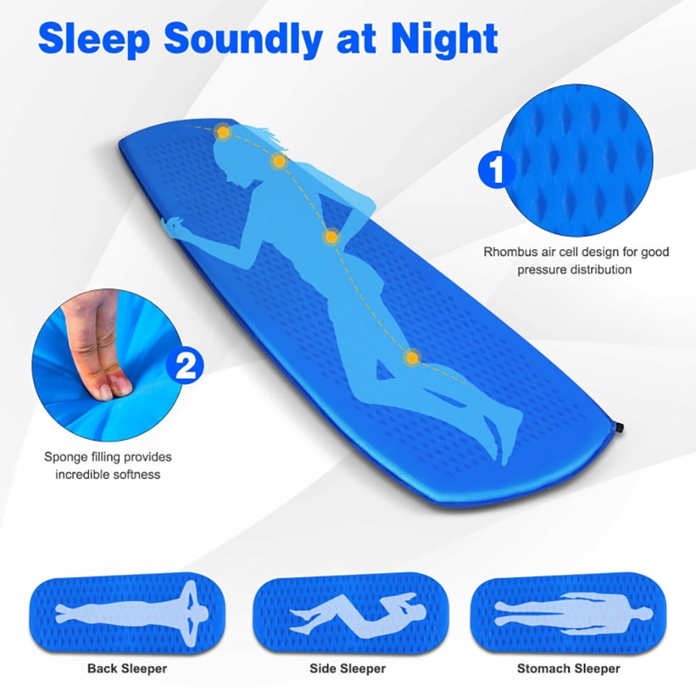 Topcobe Inflatable Sleeping Pad with Carrying Bag, Outdoor Portable Camping Bed for Travel, Blue