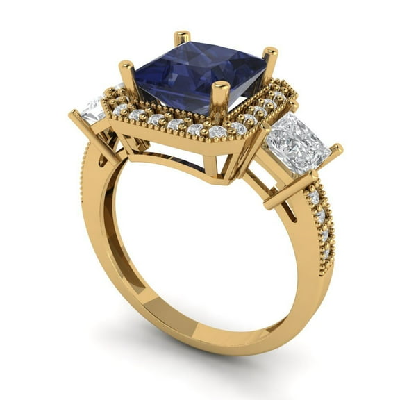3ct asscher cut natural swiss blue topaz 18k pink rose gold engraving statement Bridal Wedding 3 stone Designer Ring size 3