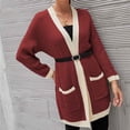 thumbnail image 3 of Pntutb Mujer Moda Color a juego Mangas largas Punto Cardigan Suelto tops Blusa Suéter Pntutb Pntutb-4992, 3 of 4