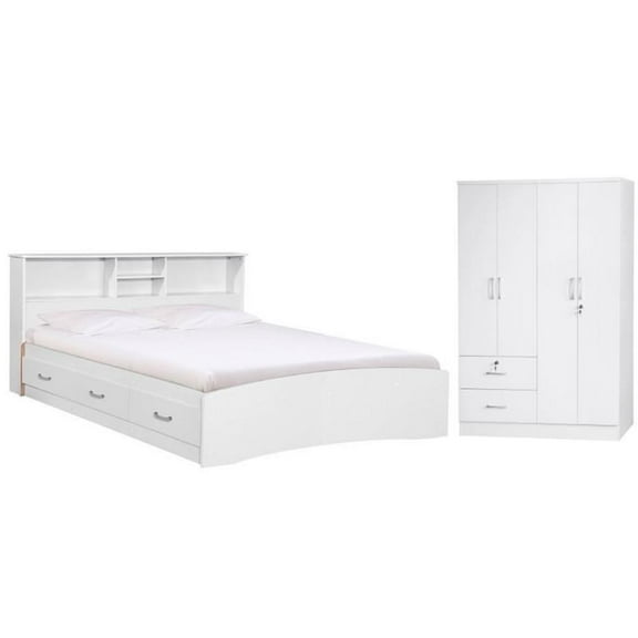 Home Square 2-Piece Set with Queen Captains Bed and 4-Doors 2-Drawers Armoire