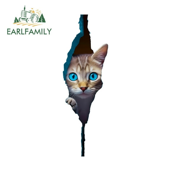 EARLFAMILY 5.1" Blue Eyes Cat Peeking Car Stickers Personality Motorcycle Skateboard Windows JDM Decal Amusing Occlusion Scratch Racing Accessories