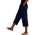 thumbnail image 6 of Women's Cropped Lounge Pants Lightweight Elastic Waist Pant with Pockets Summer Tulip Hem Trousers Navy L, 6 of 8