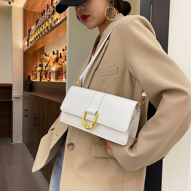 Bolso bandolera de hombro de cuero PU para mujer a la moda bolso de color puro (blanco)