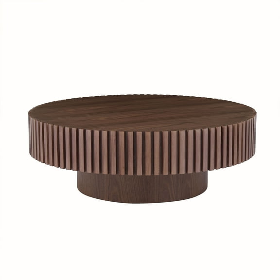 LifeSky 31.49 Inch Round Coffee Table for Small Apartment Living Room: Holds Up to 300 LBS - Space-Saving Modern Pedestal Design - Walnut