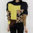 thumbnail image 4 of Women'S Fall Winter Long Sleeve Round Neck Pullover Sweater Leopard Print Colorblock Knitted Top Yellow One size, 4 of 6