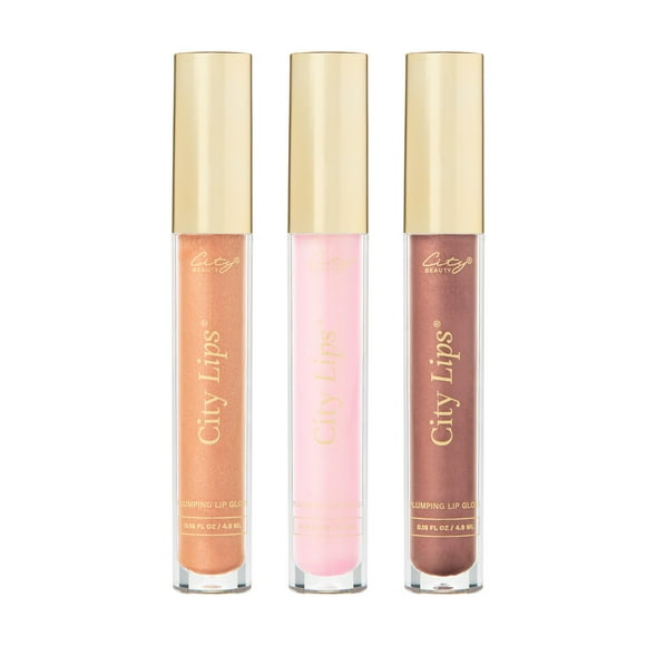 City Beauty City Lips Our Favorites - Tinted Plumping Gloss with Hyaluronic Acid & Peptides - Hydrates & Volumizes - Bundle - Nude York 0.16 oz, Los Angelips 0.16 oz, Pl
