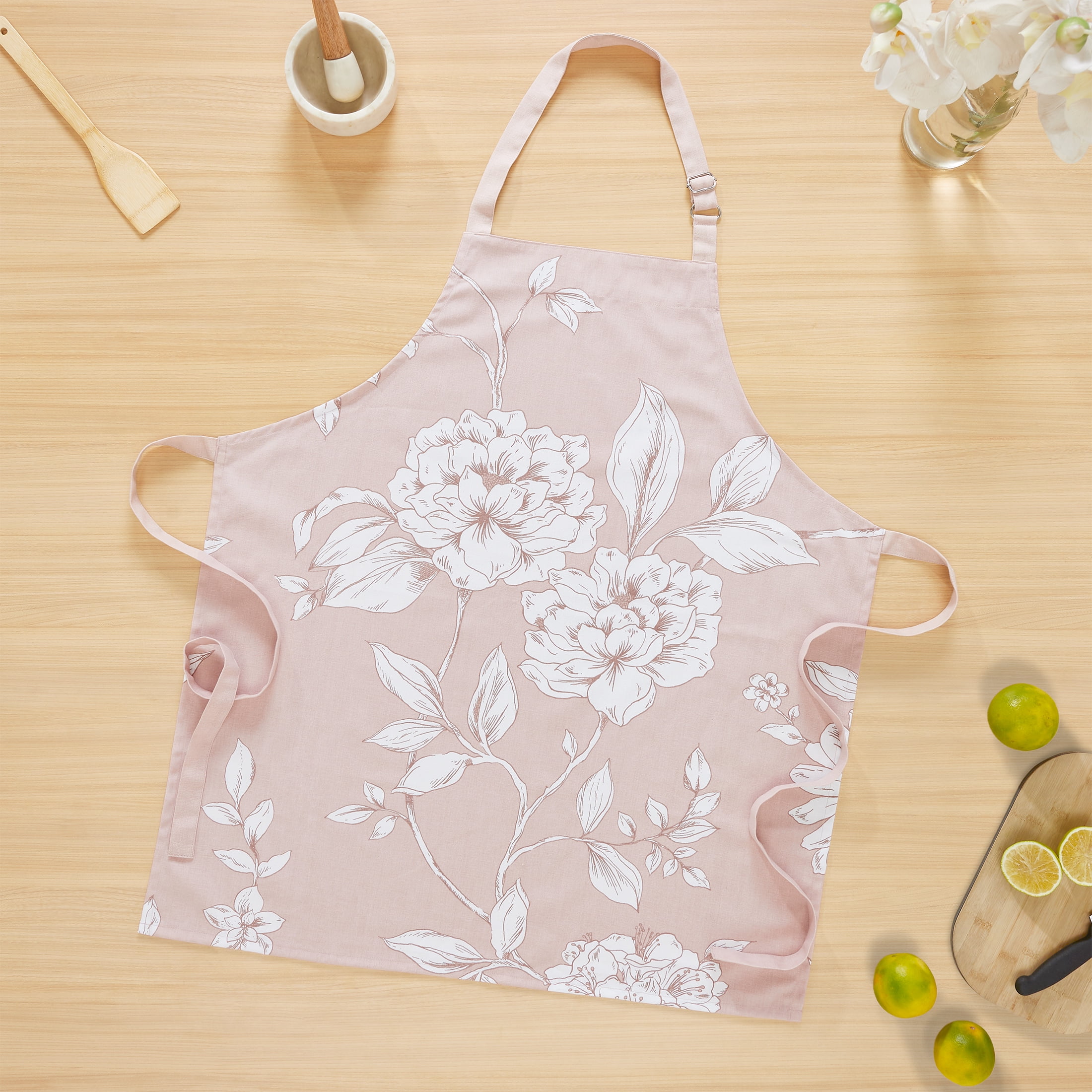 My Texas House Polyester/Cotton 30" x 54" Oversized Floral Printed Apron, Blush