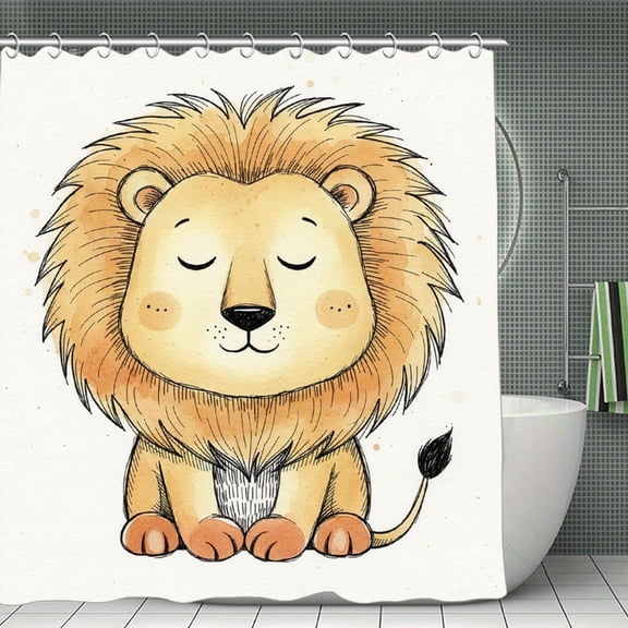 Cute Lion Print Shower Curtain,Modern Fabric Waterproof Shower Curtain Set with Hooks 70.8×70.8Inch (180×180cm)