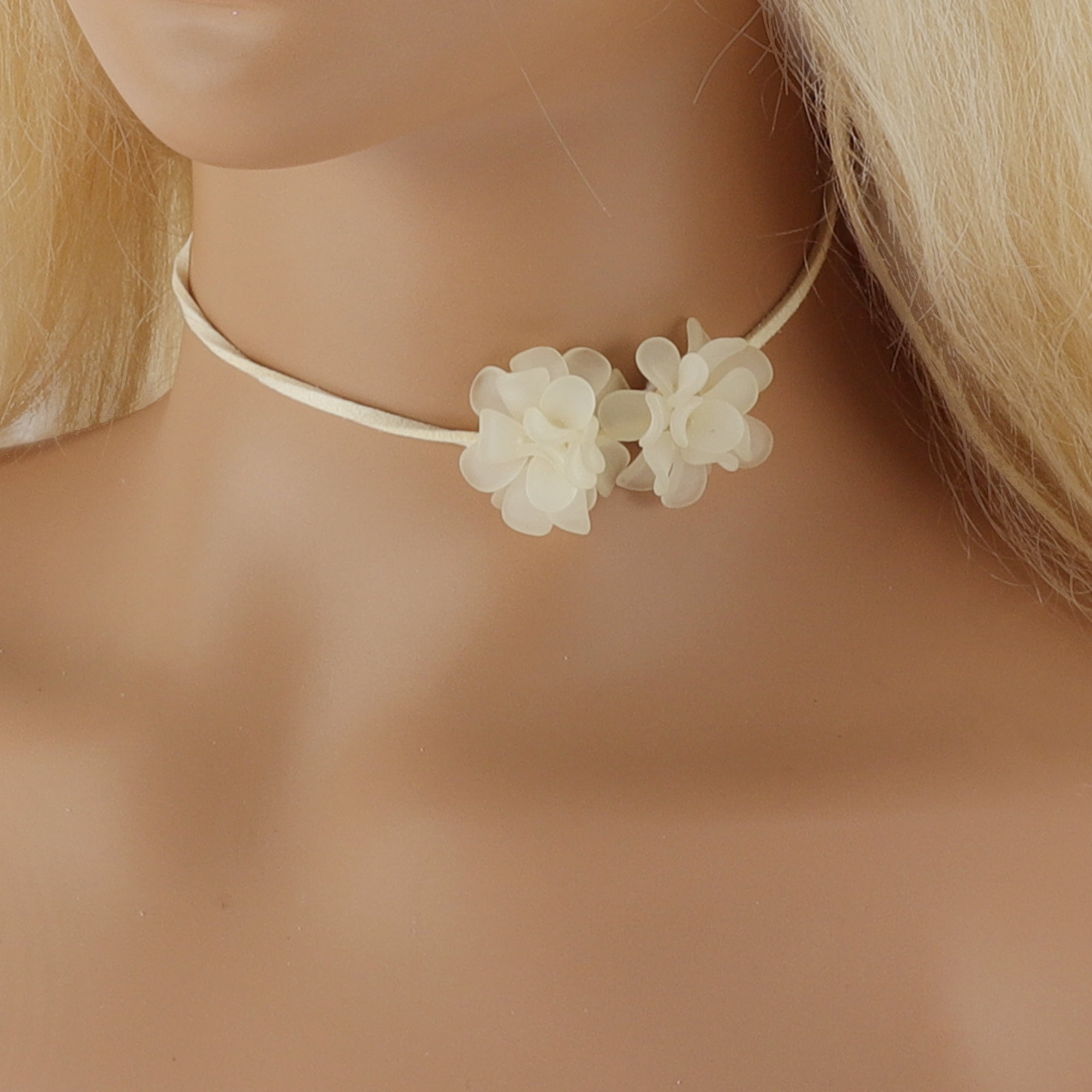 Unique Bargains Adjustable Flower Straps Choker Beige [Adjustable Frosted Flower Straps]