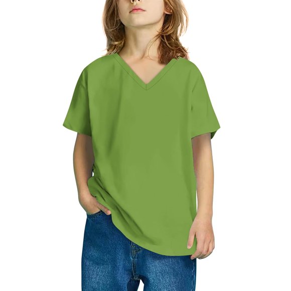 Yuyuzo Toddler Boys Girls T Shirts Short Sleeve Casual V Neck Tees Baby Kids Solid Color Loose Fitted Summer Top