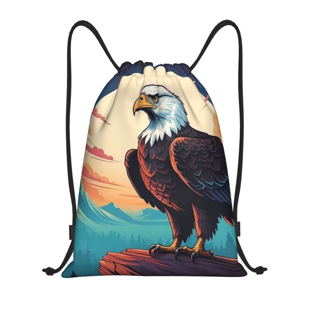Xecao Cartoon Iceberg Bald Eagle Pattern Sports Drawstring Backpack - String Swim Gym Bag with Wet Proof Pocket for Women&Men-Medium