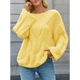 thumbnail image 5 of Womens Off One Shoulder Sweaters Boat Neck Cable Knit Long Lantern Sleeve Loose Fall Trendy Pullover Tops, 5 of 6