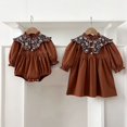 thumbnail image 3 of Vestido de hermanas coreanas para primavera y otoño, mono Retro para niñas, vestido Floral con solapa grande y manga abombada, bonito vestido de una pieza para niños pequeños, 3 of 6