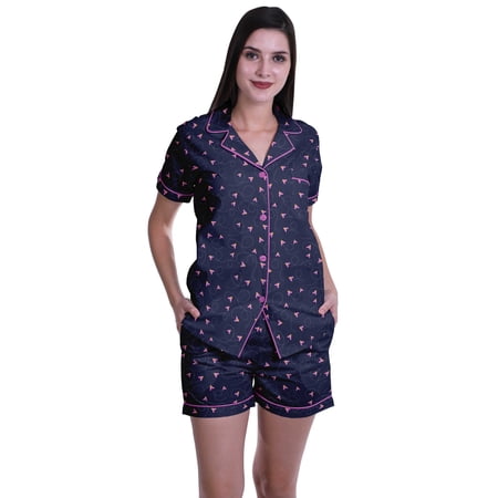 Moomaya Sleep Sets For Women With Shorts Pj Printed Short Sleeve Sleep Tops