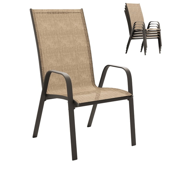 NAPWANT Patio Dining Chairs, Set of 4 Stackable Outdoor Chairs, All-Weather Space Saving Design, Beige