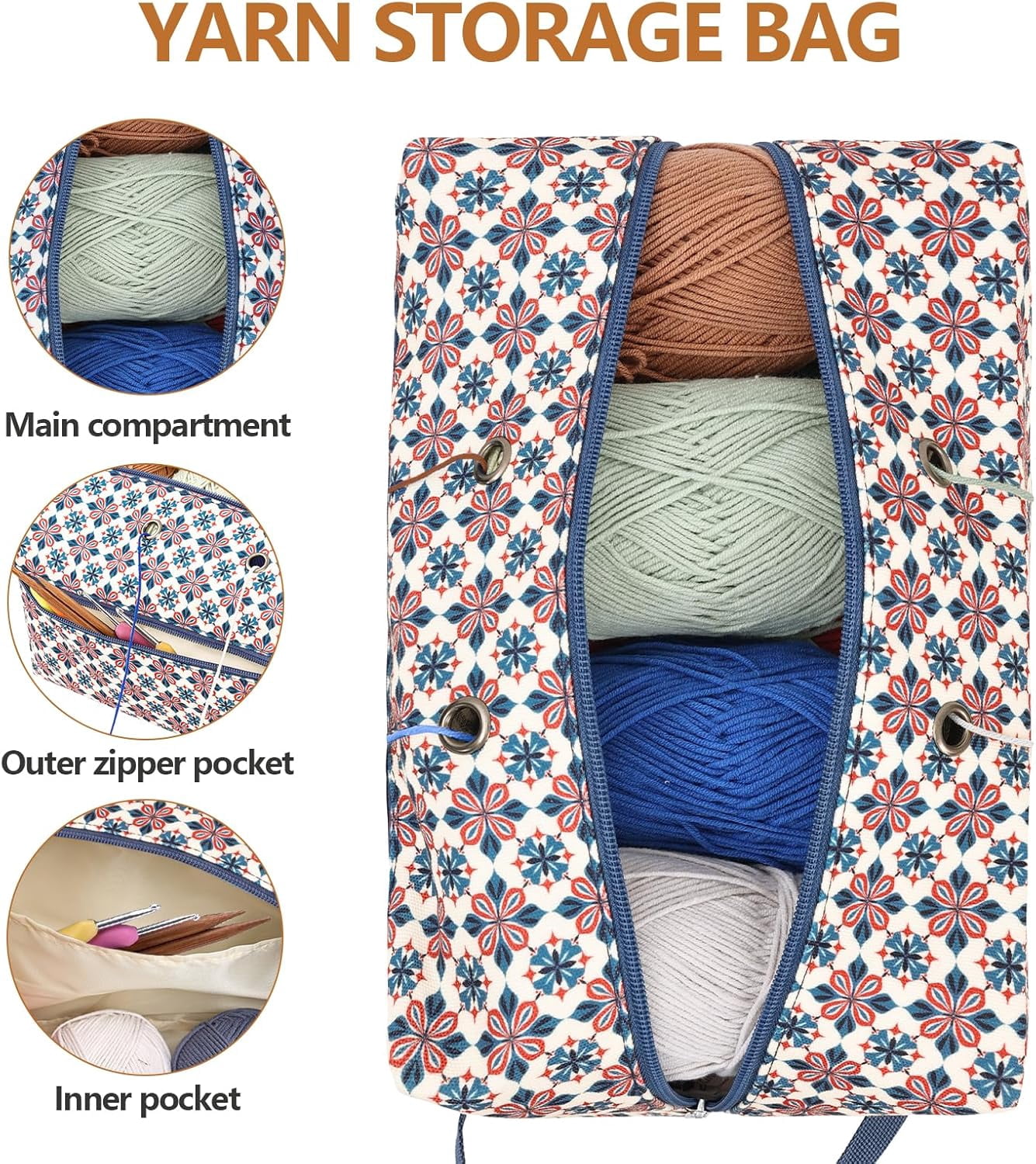 Crochet Bag with Thread Cutter, Portable Knitting Bag Yarn Storage Organizer for Crochet Hooks, Knitting Needles and Other Accessories, Gift for Mom Women