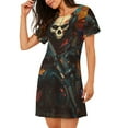 thumbnail image 2 of Uemuo Vibrant Skull Soldier Pattern Women’s Nightdress – Casual Sleep Shirt, Soft Relaxed Fit Short-Sleeved Cotton Sleepwear for Home, Bedtime, and Lounging, 2 of 6