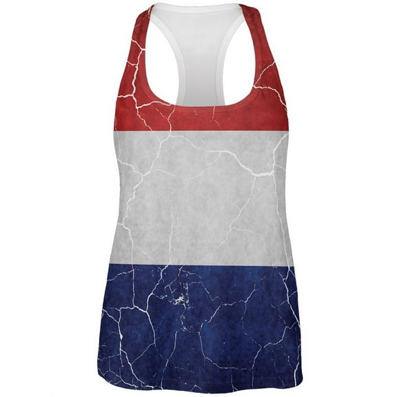 Distressed Netherlands Flag All Over Womens Work Out Tank Top Multi X-LG