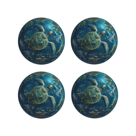 

Tideii Artistic Turtle Earth for Leather Coasters 4 Pieces Anti-fouling and Anti-scalding Decorative Coasters Suitable for Restaurants Kitchens Coffee Shops-Round Shape