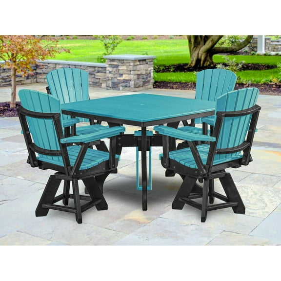 Dining Set - 5 Piece Square Table & Chair Set - Blue & Black Outdoor Furniture