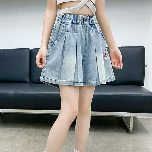 Delliss Girl's Jeans Shorts Lightweight Denim Shorts Butterfly Print Summer Straight Leg Jeans Shorts