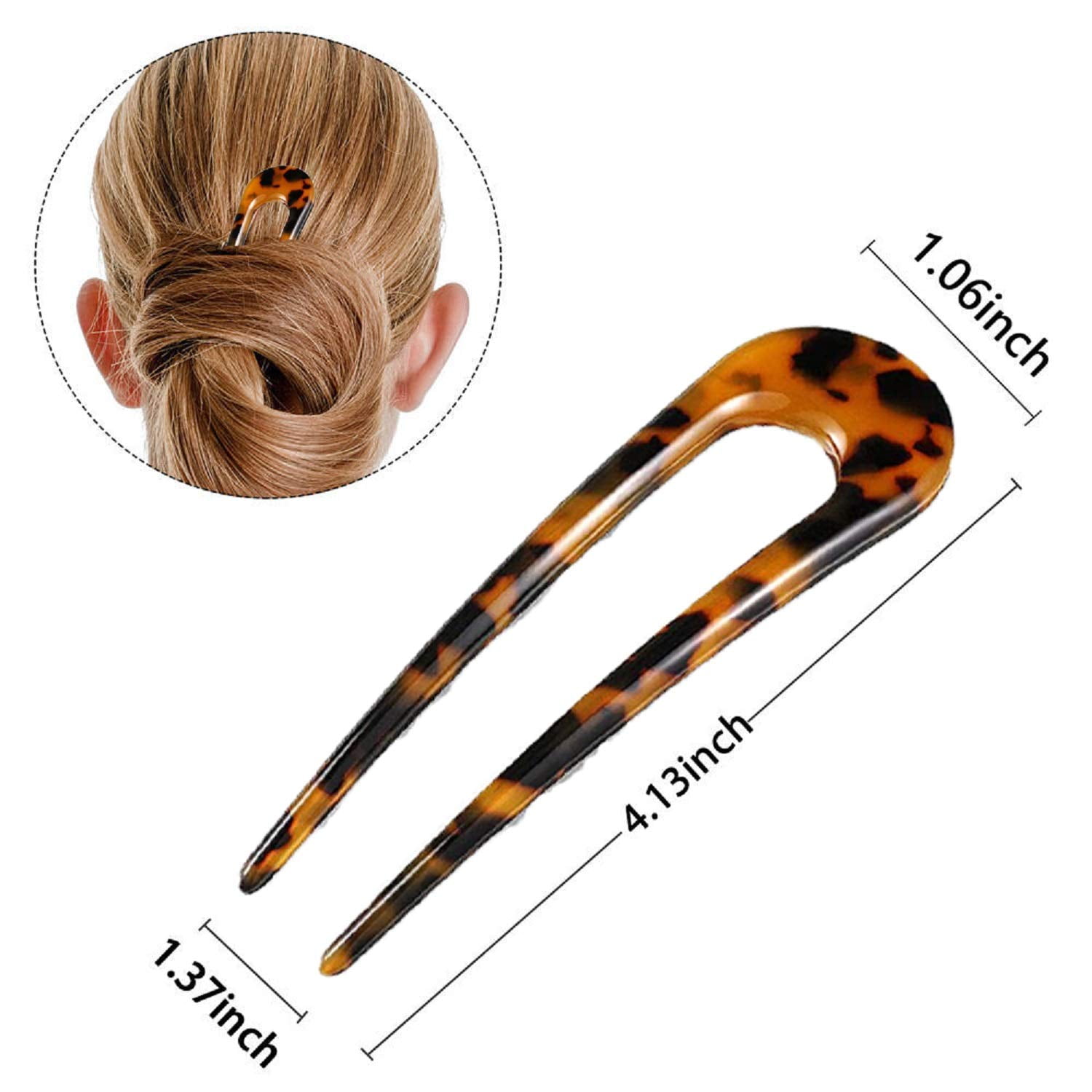 6 Pcs U-Shaped Hairpin, Vintage Hair Pin Fork Sticks Tortoise Shell U Shape Hair Clips Cellulose Acetate Tortoise Shell Hair Pins Clips French Style Metal Hair Sticks for Women Girls Hair Styling