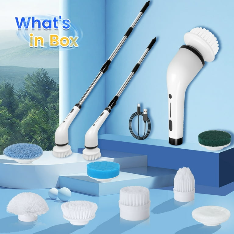 WLRETMCI Electric Spin Scrubber, Cordless Cleaning Brush with 8 Replaceable  Brush Heads Adjustable Extension Handle, Shower Scrubber for Bathroom