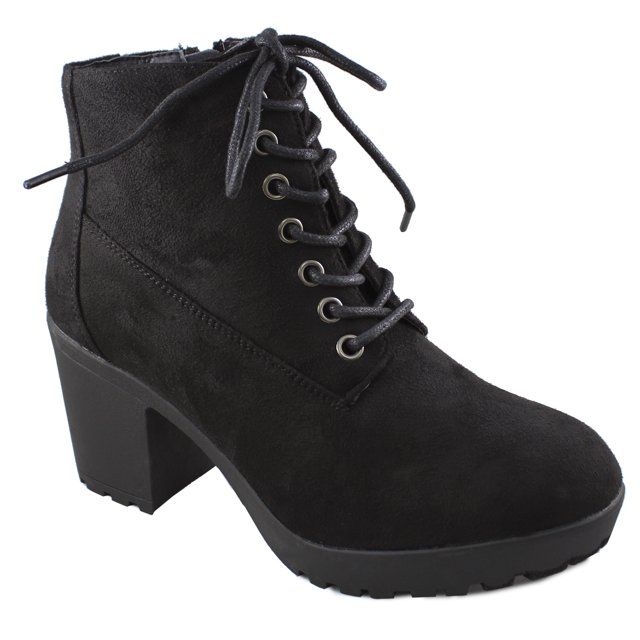 Womens Casual Lug Sole Chunky Heel Ankle Combat Boot