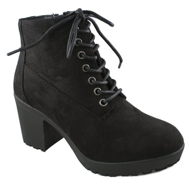 side gore lug sole chunky heel booties