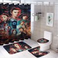 thumbnail image 1 of Juego de 4 cortinas de ducha de Stranger Things con alfombrillas antideslizantes, tapa de inodoro y alfombrilla de baño, cortina de ducha impermeable con decoración de dibujos animados para baño con, 1 of 8