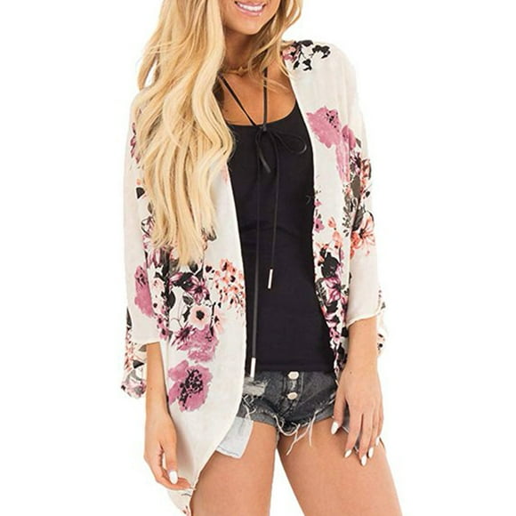 Qarigey Mujeres Imprimir frente abierto Mangas 3/4 Ropa de playa Cubrir Prendas para la parte del cuerpo albaricoque METRO