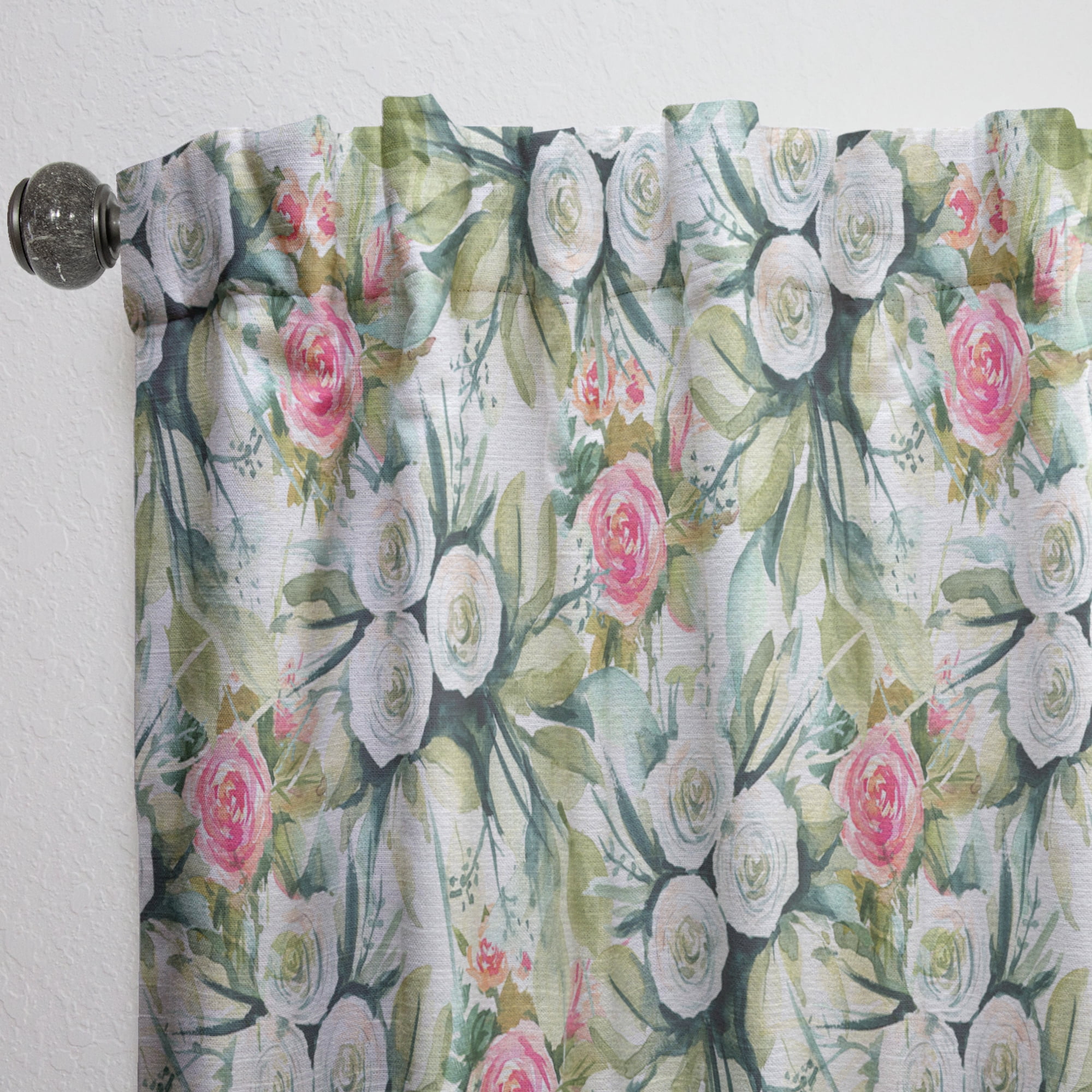 Designart 'Flowers With Green Leaves V' Floral Curtain Panel