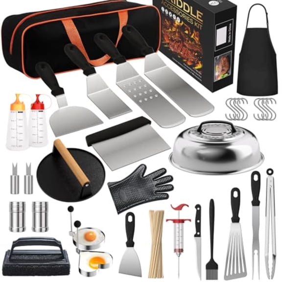 134 Pcs Griddle Accessories Kit for Blackstone - Perfect Flat Top Grill Accessories for Outdoor Professional Round Melting Dome with Cast Iron Smash Burger Press for Barbecue.