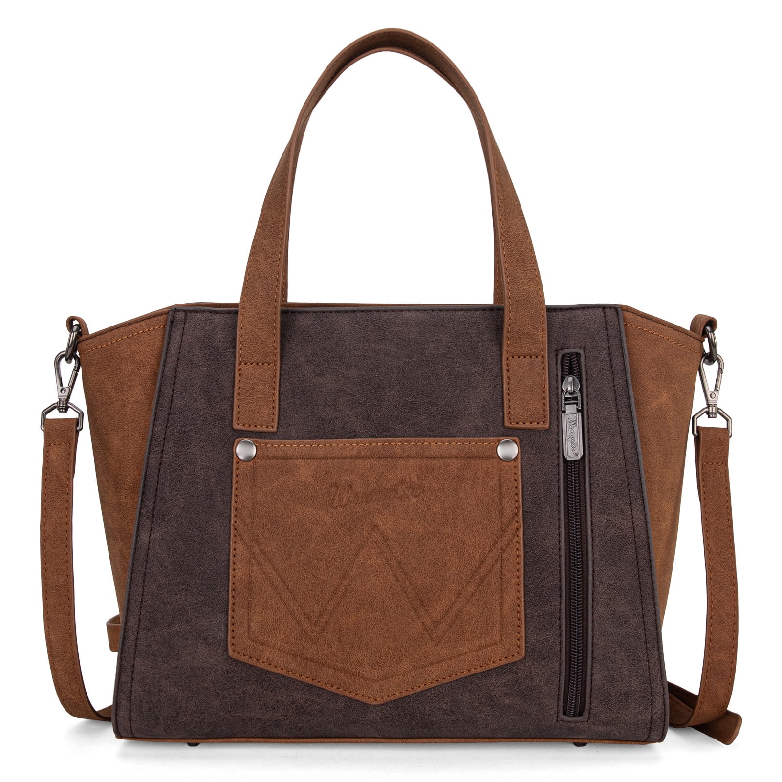 Wrangler Color Block Tote Bag for Women - Stylish Large Shoulder Purse and Handbag, Coffee