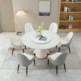 thumbnail image 4 of Modern 59" Round White Sintered Stone Dining Table Set for 8 w/ Lazy Susan - Kitchen Table & Chairs. Heat & Scratch Resistant, Easy Clean, Dining Room Ready., 4 of 6